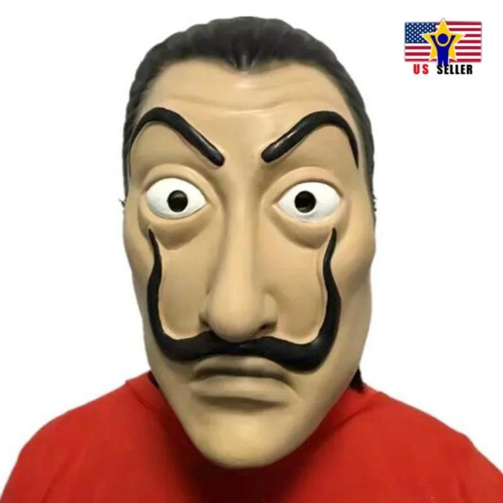 La Casa De Papel Face Latex Mask Salvador Dali Cosplay Costume Halloween…